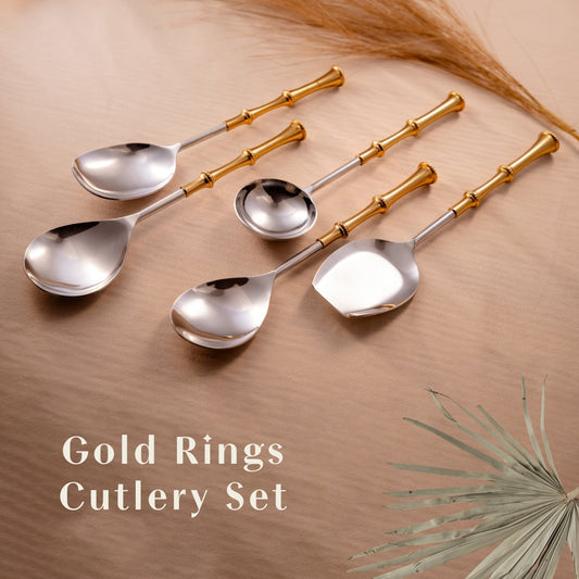 Gold Rings Serving Spoons Set