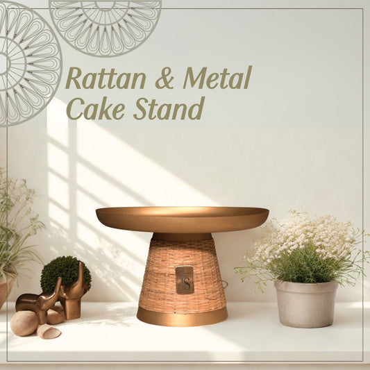 Wicker & Metal Cake Stand