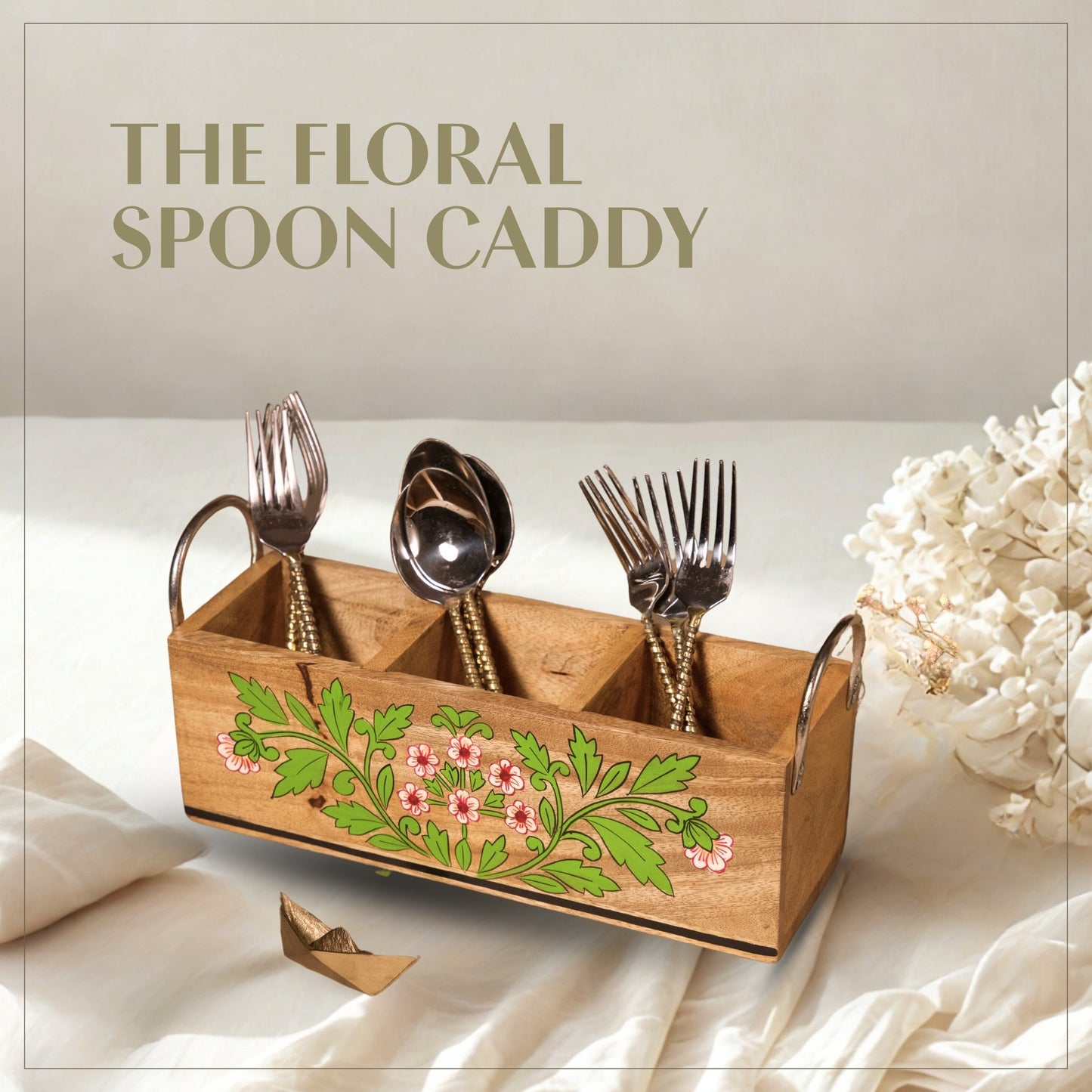 Floral - Wooden Spoon Caddy