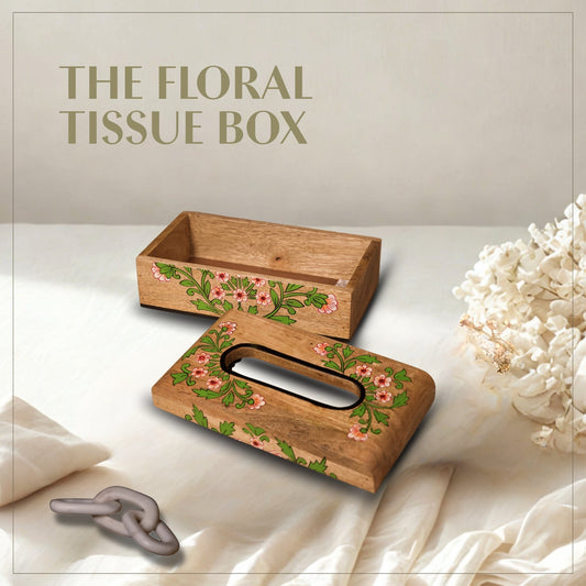 Floral - Wooden Tissue Box