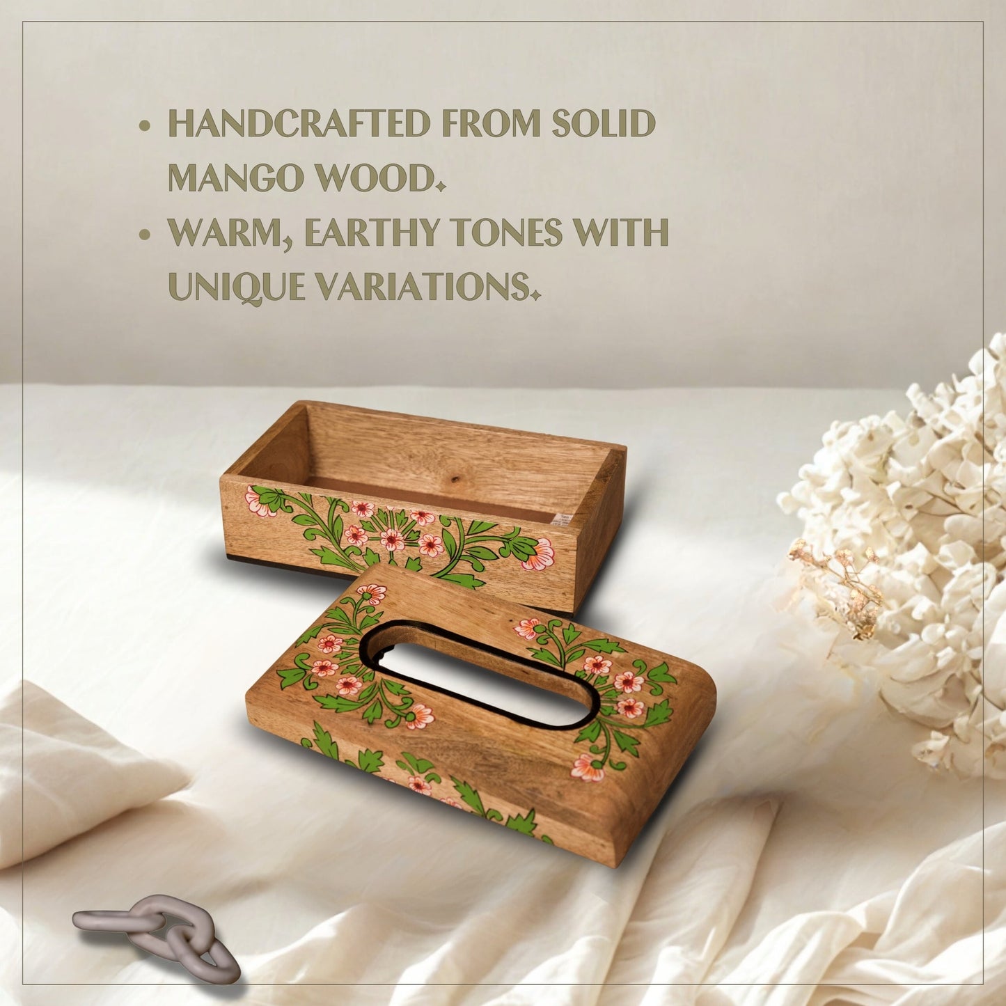 Floral - Wooden Tissue Box