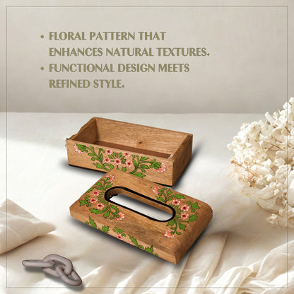 Floral - Wooden Tissue Box