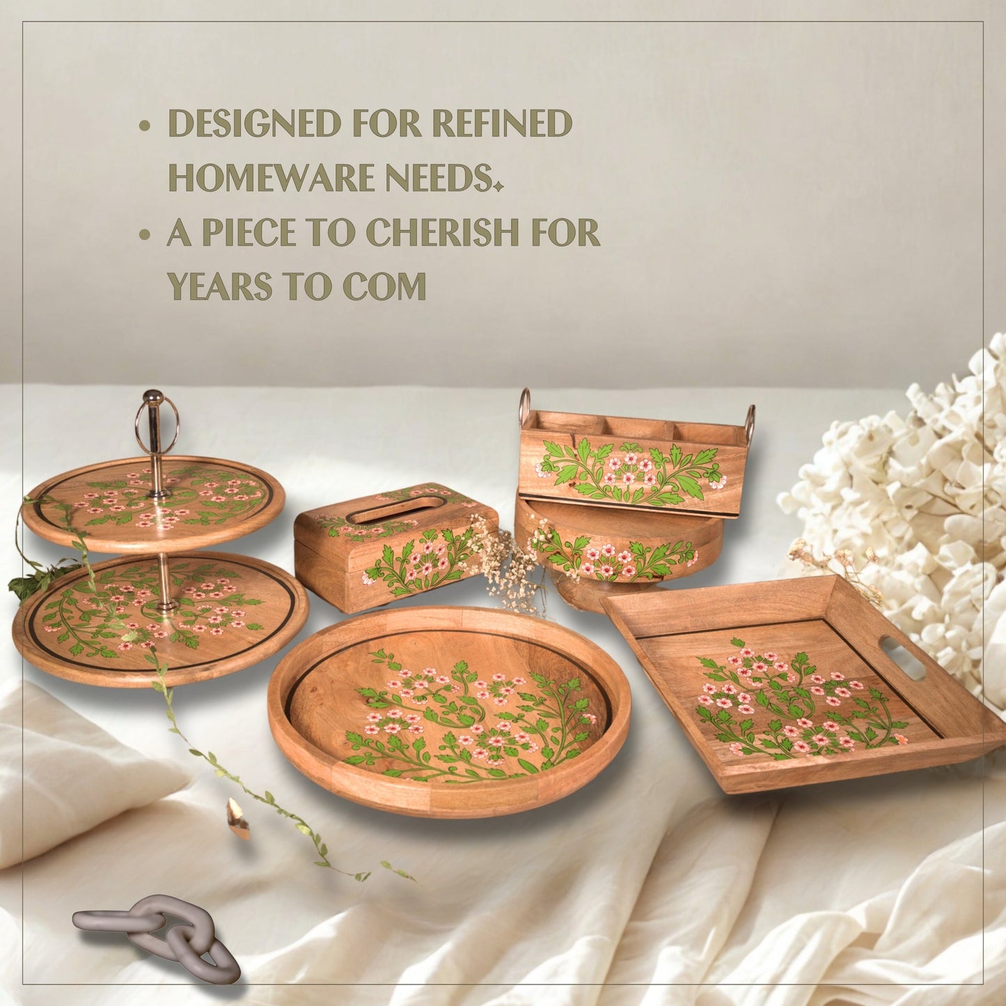 Floral - Wooden Tissue Box