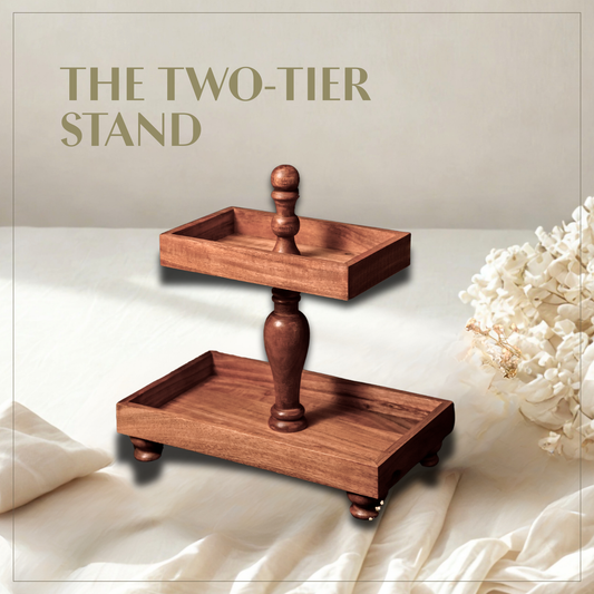 Two Tier Rectangle Wooden Desset Stand