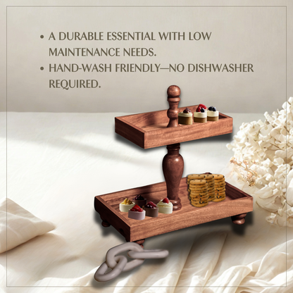 Two Tier Rectangle Wooden Desset Stand