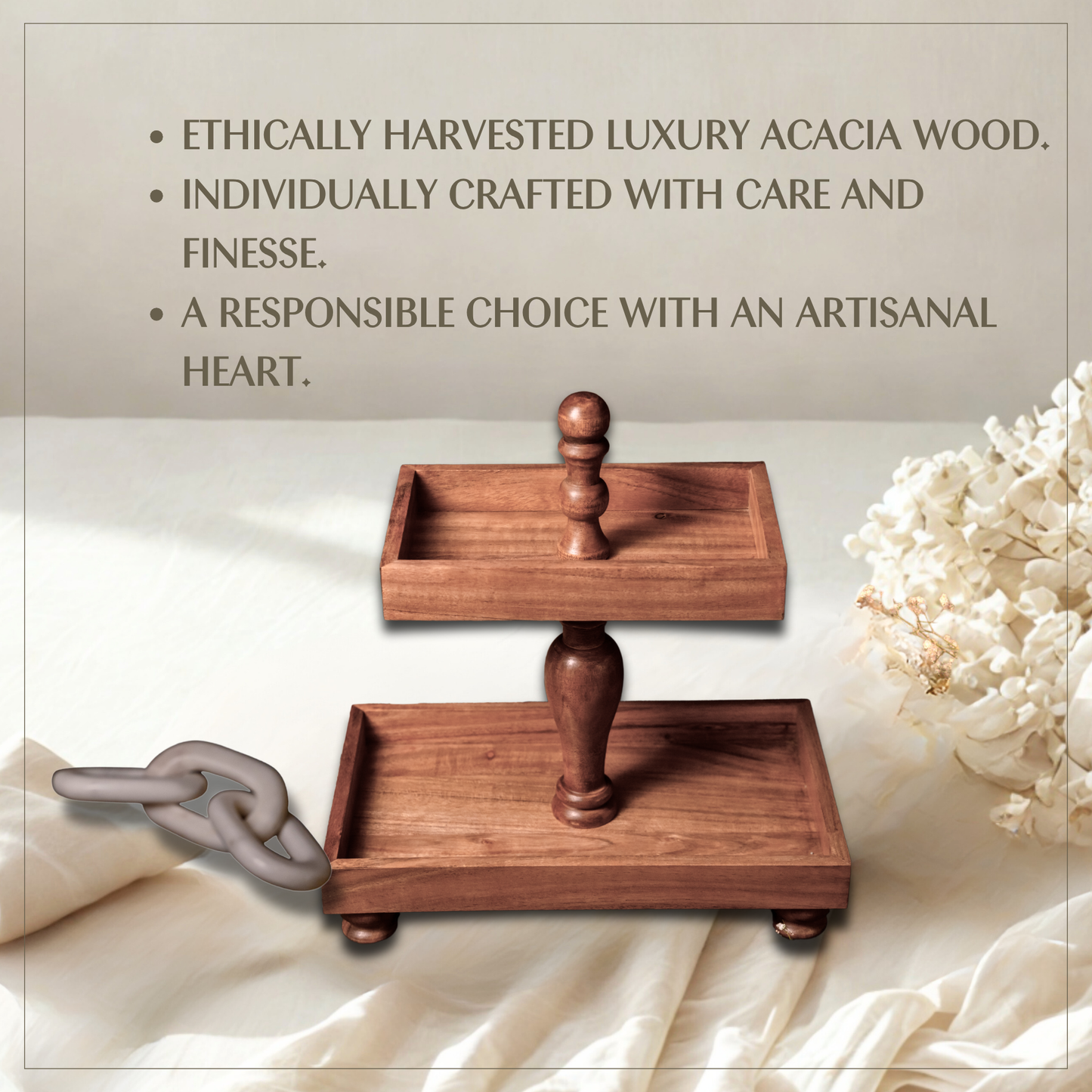 Two Tier Rectangle Wooden Desset Stand