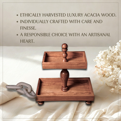 Two Tier Rectangle Wooden Desset Stand