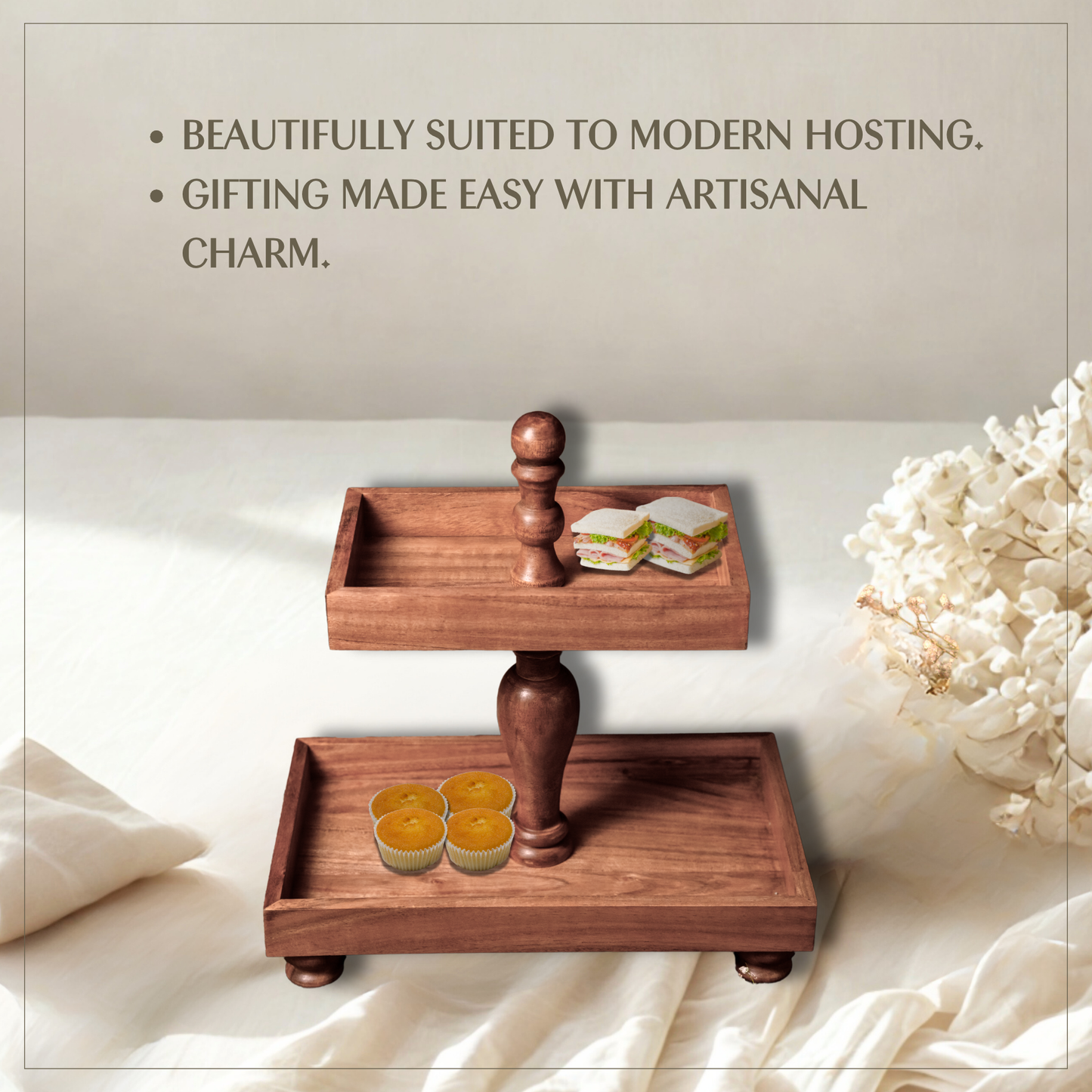 Two Tier Rectangle Wooden Desset Stand