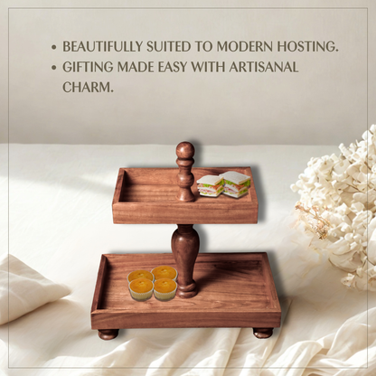 Two Tier Rectangle Wooden Desset Stand