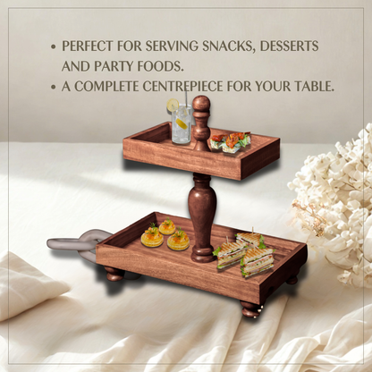 Two Tier Rectangle Wooden Desset Stand